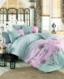 L'essentiel linge de maison Azra - Gris, Rosa y Azul, Doble, 140 Hilos